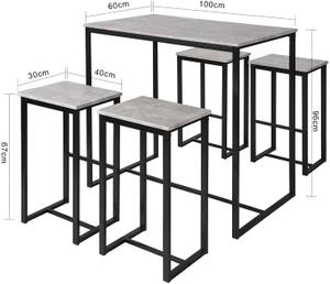 Table + 4 x Tabourets de Bar OGT15-HG Gris