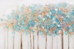 Tableau peint Forest of the Fairies Beige - Turquoise - Bois massif - Textile - 120 x 60 x 4 cm