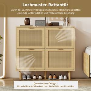 Schuhkipper RattanNatur Ⅱ Beige - Holzwerkstoff - Massivholz - 100 x 90 x 25 cm