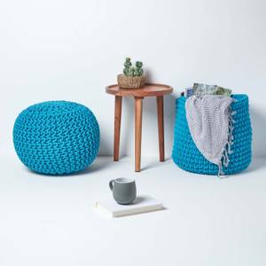 Runder Strickpouf 100% Baumwolle Türkis