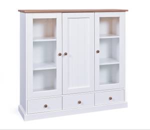 Wright Vitrinenschrank Weiß - Massivholz - 131 x 120 x 39 cm