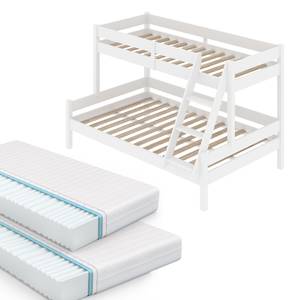 Lit superposé Everest avec 2 matelas Blanc - Bois massif - 90 x 16 x 138 cm