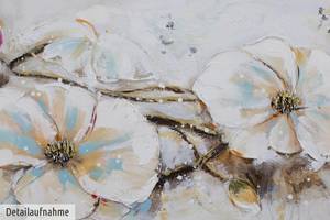 Tableau peint à la main Force débordante Blanc - Bois massif - Textile - 150 x 50 x 4 cm