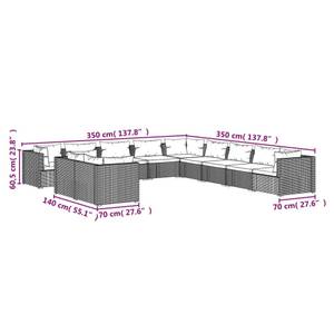 Garten-Lounge-Set (11-teilig) 3013637-19 Braun - Weiß - Metall - Polyrattan - 70 x 61 x 70 cm