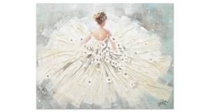 Tableau peint Danseuse des nuages Gris - Blanc - Bois massif - Textile - 100 x 75 x 4 cm