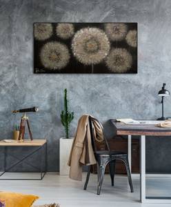 Tableau peint Sea of Dandelions Beige - Noir - Bois massif - Textile - 120 x 60 x 4 cm