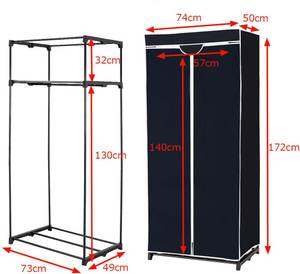 Kleiderschrank Stoffschrank Schwarz - Metall - 50 x 172 x 74 cm