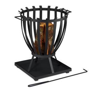 Runder Feuerkorb mit Schürhaken Schwarz - Metall - 56 x 59 x 49 cm