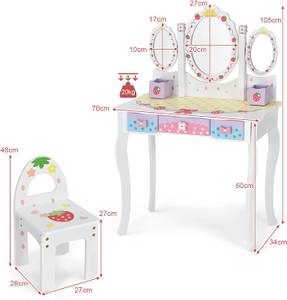 Kinder Schminktisch Set Frisiertisch Weiß - Holzwerkstoff - 34 x 105 x 70 cm