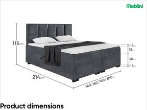 Boxspringbett Antonio Black Dunkelgrau - 180 x 214 cm - H4