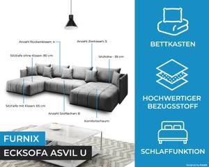 U-Form-Sofa Asvil Monolith 84 Grau - Holzwerkstoff - 353 x 83 x 180 cm