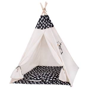 Kinderzelt Kinder Tipi 160x120x100cm Schwarz - Weiß - Naturfaser - 100 x 160 x 120 cm