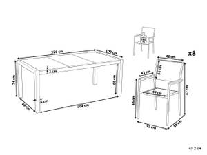 Set de salle à manger GROSSETO Argenté - Translucide - Blanc - 220 x 87 x 100 cm - Lot de 8 - Verre - Brillant - Non revêtu - Nombre de pièces dans le lot : 9