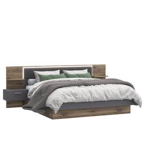 Doppelbett Valerie 1K mit LED Grau - Holzwerkstoff - 287 x 210 x 99 cm