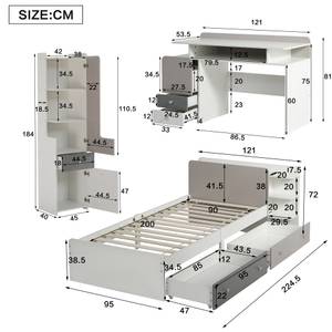 Jugendzimmer-Set BuchZoom Ⅰ (3er-Set) Weiß - Holzwerkstoff - 121 x 72 x 225 cm