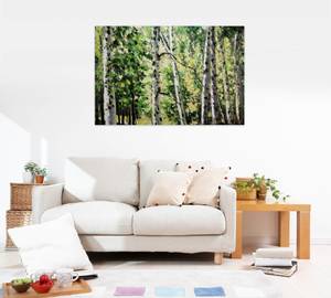 Bild gemalt Sanfter Gruß durch den Wald Grün - Massivholz - Textil - 120 x 80 x 4 cm