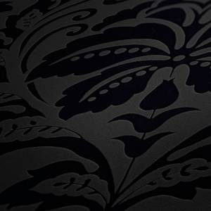 Schwarze Ornamenttapete Schwarz - Kunststoff - Textil - 53 x 1005 x 1 cm