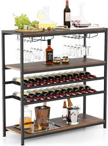 Weinregal mit Glashalter & Regalen Braun - Holzwerkstoff - 35 x 101 x 100 cm