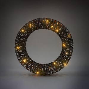 Weihnachtskranz mit LEDs warmweiß Grau - Rattan - 4 x 40 x 40 cm