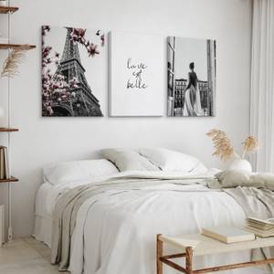 Set De Tableaux Tour Eiffel Femme Paris Noir - Gris - Rose foncé - Blanc - Textile - 90 x 40 x 40 cm