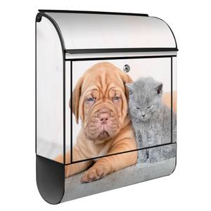 Briefkasten Stahl Hund und Katze Schwarz - Metall - 38 x 46 x 13 cm