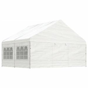 Gazebo avec toit Blanc - Matière plastique - 588 x 375 x 446 cm