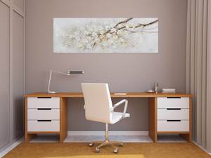 Tableau Entre les branches ramifiées Blanc - Bois massif - Textile - 150 x 50 x 4 cm