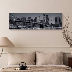 Panoramabild New York bei Nacht 3D Schwarz - Grau - Weiß - Textil - 145 x 45 x 45 cm