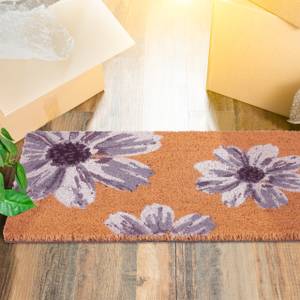 Paillasson coco avec fleurs Marron - Gris - Blanc - Fibres naturelles - Matière plastique - 60 x 2 x 40 cm