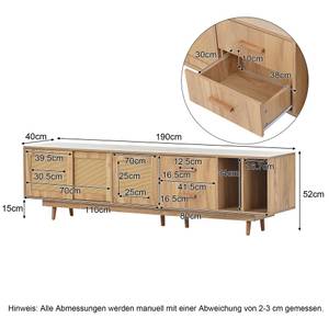 TV-Lowboard Licu Braun - Holzwerkstoff - Massivholz - 40 x 52 x 190 cm