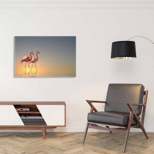 Tableau animaux flamands bleus 90 x 60 cm - Verre