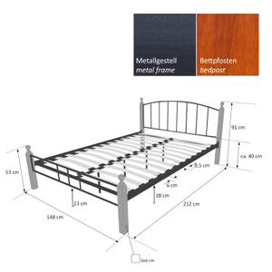 Metallbett mit Lattenrost 547 Breite: 145 cm