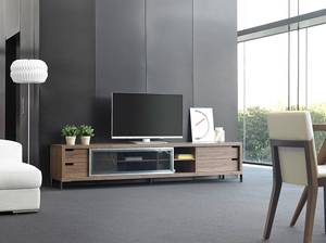 Meuble TV en noyer et acier chromé Marron - Métal - Bois/Imitation - En partie en bois massif - 238 x 51 x 53 cm