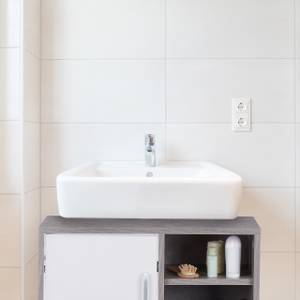 Dessous de Lavabo 1 Porte 3 Étagères WC Gris - Argenté - Blanc