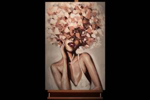 Tableau peint à la main Sensual Moment Rose foncé - Bois massif - Textile - 60 x 90 x 4 cm