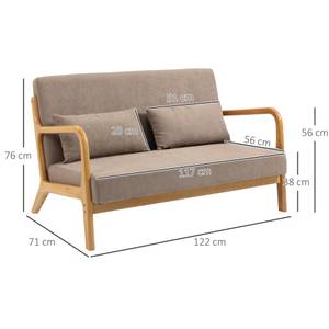 2-Sitzer Sofa 839-597V00LG Grau - Massivholz - 80 x 72 x 122 cm