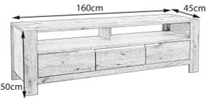 KAWOLA Lowboard LIAN Schublade Eiche Braun - Massivholz - Holzart/Dekor - 160 x 50 x 45 cm