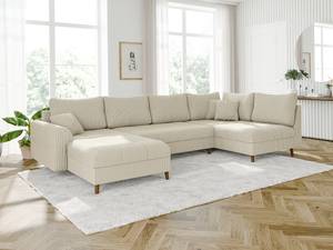 Wohnlandschaft mit Hocker Neo Cord-Stoff Beige