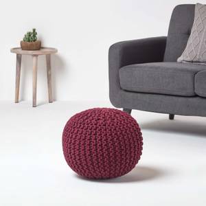 Runder Strickpouf 100% Baumwolle Bordeaux