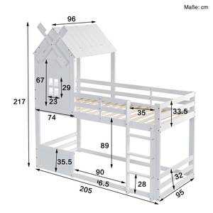 Etagenbett Juna Weiß - Holzwerkstoff - Massivholz - 95 x 217 x 205 cm