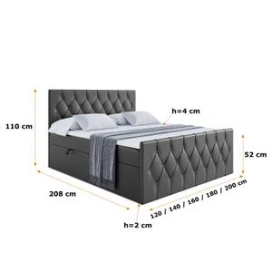 Boxspringbett VELANTO Hochglanz Schwarz - Breite: 160 cm - H3