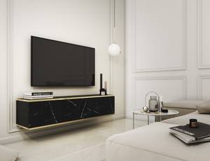 TV-Lowboard Lomé Marmor Schwarz Dekor - Breite: 135 cm