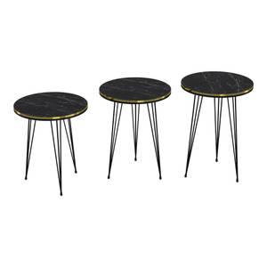 Set de 3 tables d'appoint Ryslinge ronde Imitation marbre noir - 36 x 50 x 36 cm