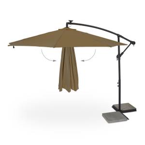 Parasol déporté marron avec LED Noir - Marron - Métal - Textile - 290 x 250 x 350 cm