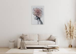 Tableau peint Blossom of Thought Gris - Rose foncé - Bois massif - Textile - 60 x 90 x 4 cm