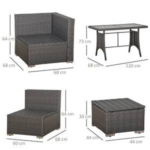 Gartenmöbel-Set (10-tlg.) 860-014V01 Grau - Polyrattan - 68 x 73 x 120 cm