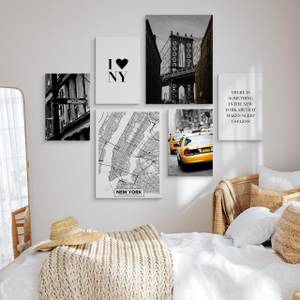 Set De Tableaux New York Citation Taxi Noir - Gris - Blanc - Jaune - Textile - 90 x 80 x 80 cm