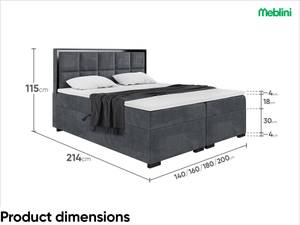 Boxspringbett Dani Black Dunkelgrau - 180 x 214 cm - H3