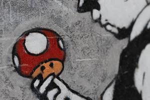 Tableau peint Banksy's Police Control Noir - Rouge - Blanc - Bois massif - Textile - 120 x 60 x 4 cm
