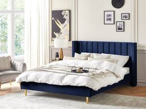 Lit double VILLETTE Noir - Bleu - Bleu marine - Largeur : 205 cm